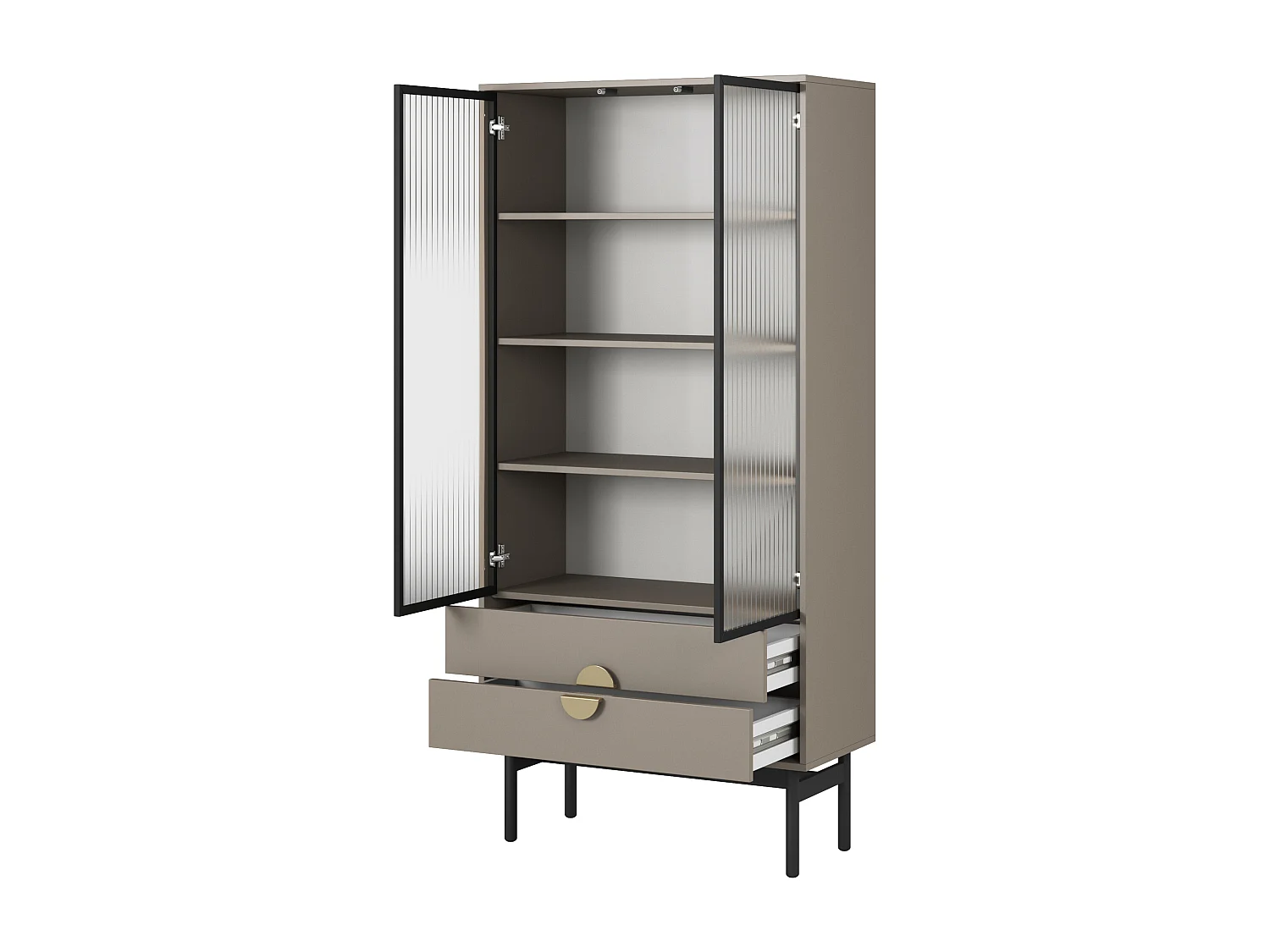 Hoge vitrinekast - 85 cm - met vier legplanken en lades - steengrijs - STOON