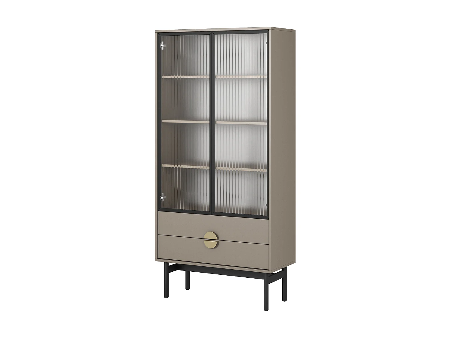 Hoge vitrinekast - 85 cm - met vier legplanken en lades - steengrijs - STOON