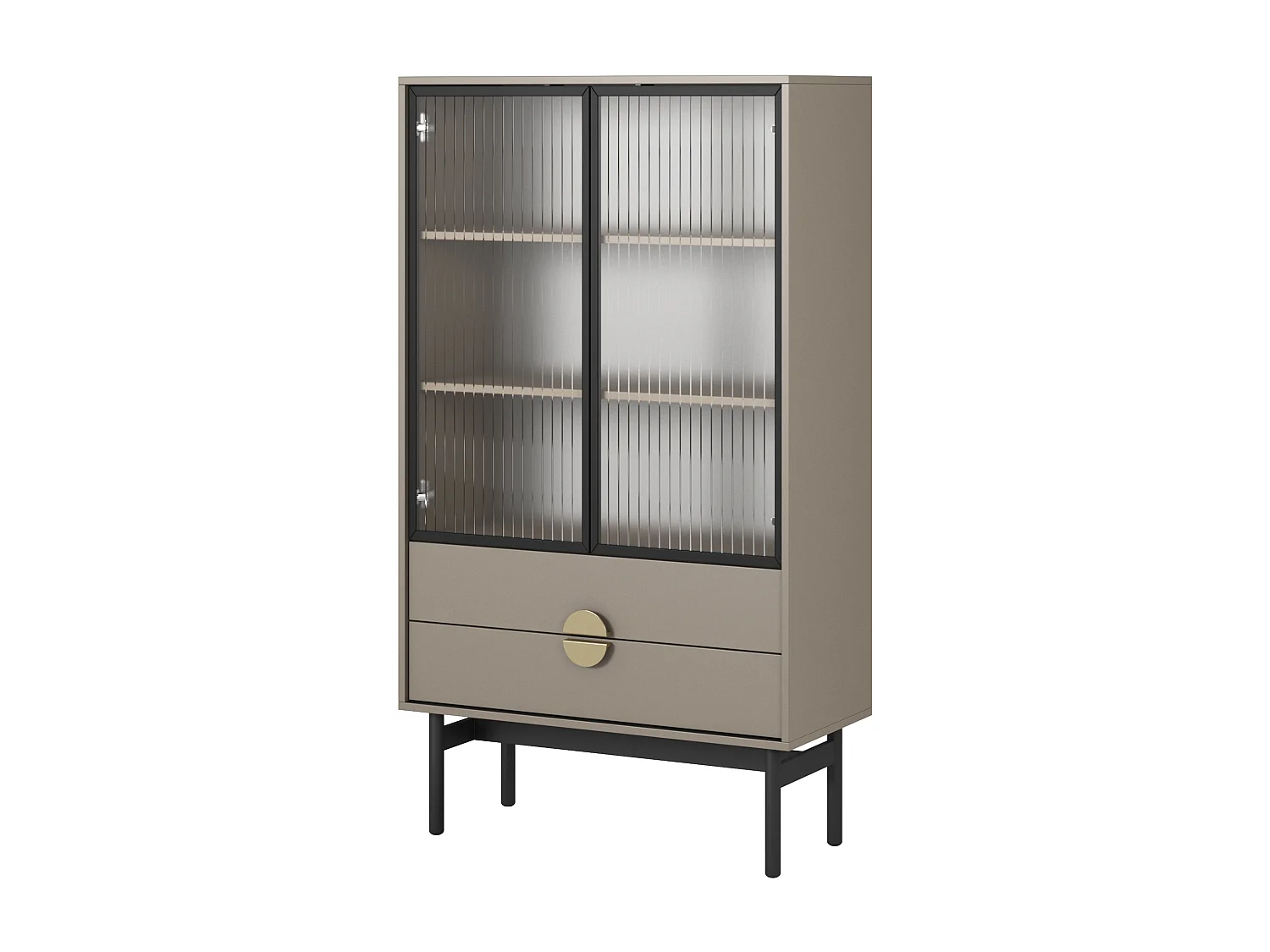 Lage vitrinekast - 85 cm - met drie planken en lades - steengrijs - STOON