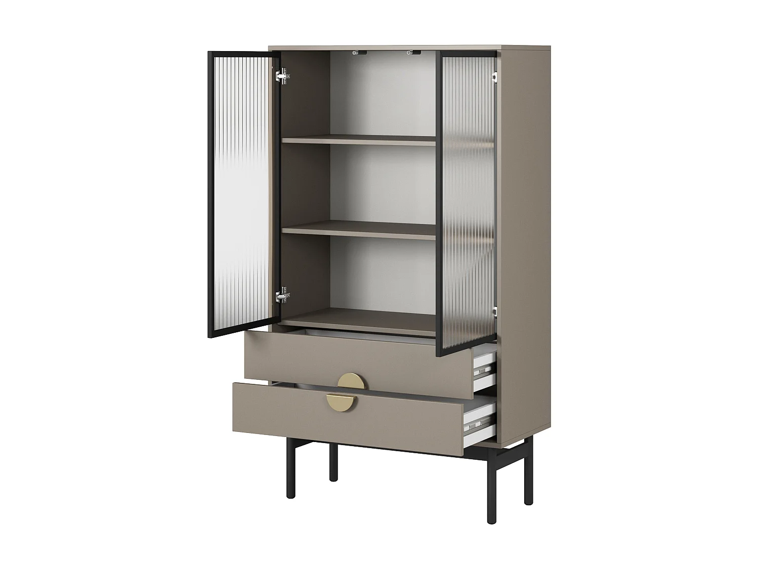 Lage vitrinekast - 85 cm - met drie planken en lades - steengrijs - STOON