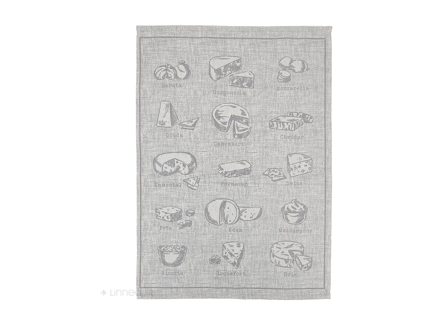 Lot de 2 torchons de cuisine pur coton 50x70 cm motif fromage collection CHEESE gris