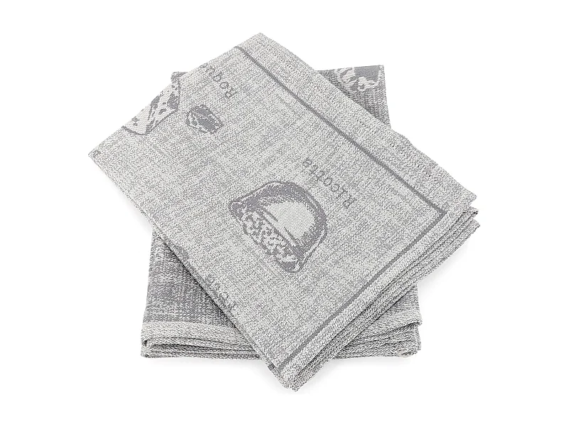 Lot de 2 torchons de cuisine pur coton 50x70 cm motif fromage collection CHEESE gris