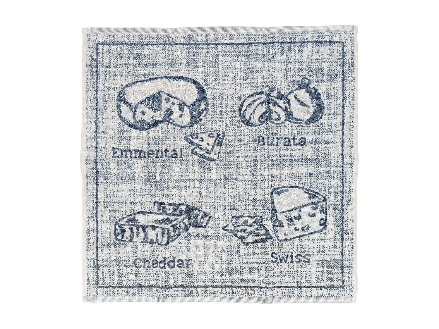 Lot de 2 torchons de cuisine pur coton 50x50 cm motif fromage collection CHEESE bleu