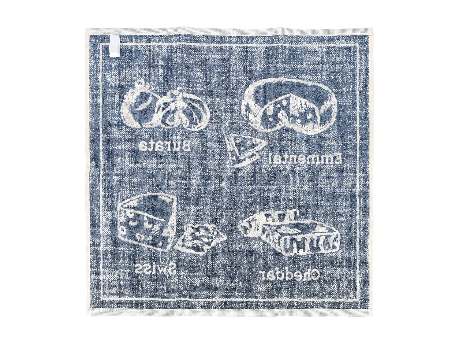 Lot de 2 torchons de cuisine pur coton 50x50 cm motif fromage collection CHEESE bleu