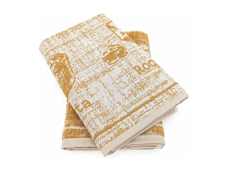 Lot de 2 torchons de cuisine pur coton motifs fromage 50x50 cm CHEESE jaune