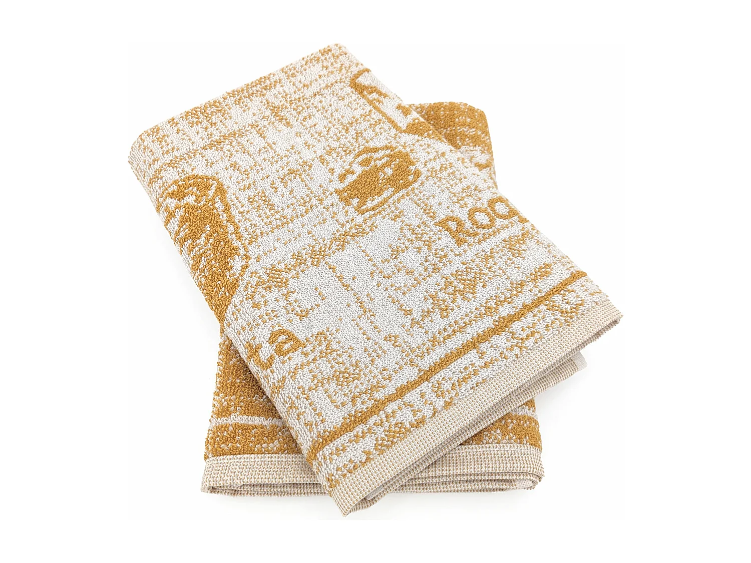 Lot de 2 torchons de cuisine pur coton motifs fromage 50x50 cm CHEESE jaune