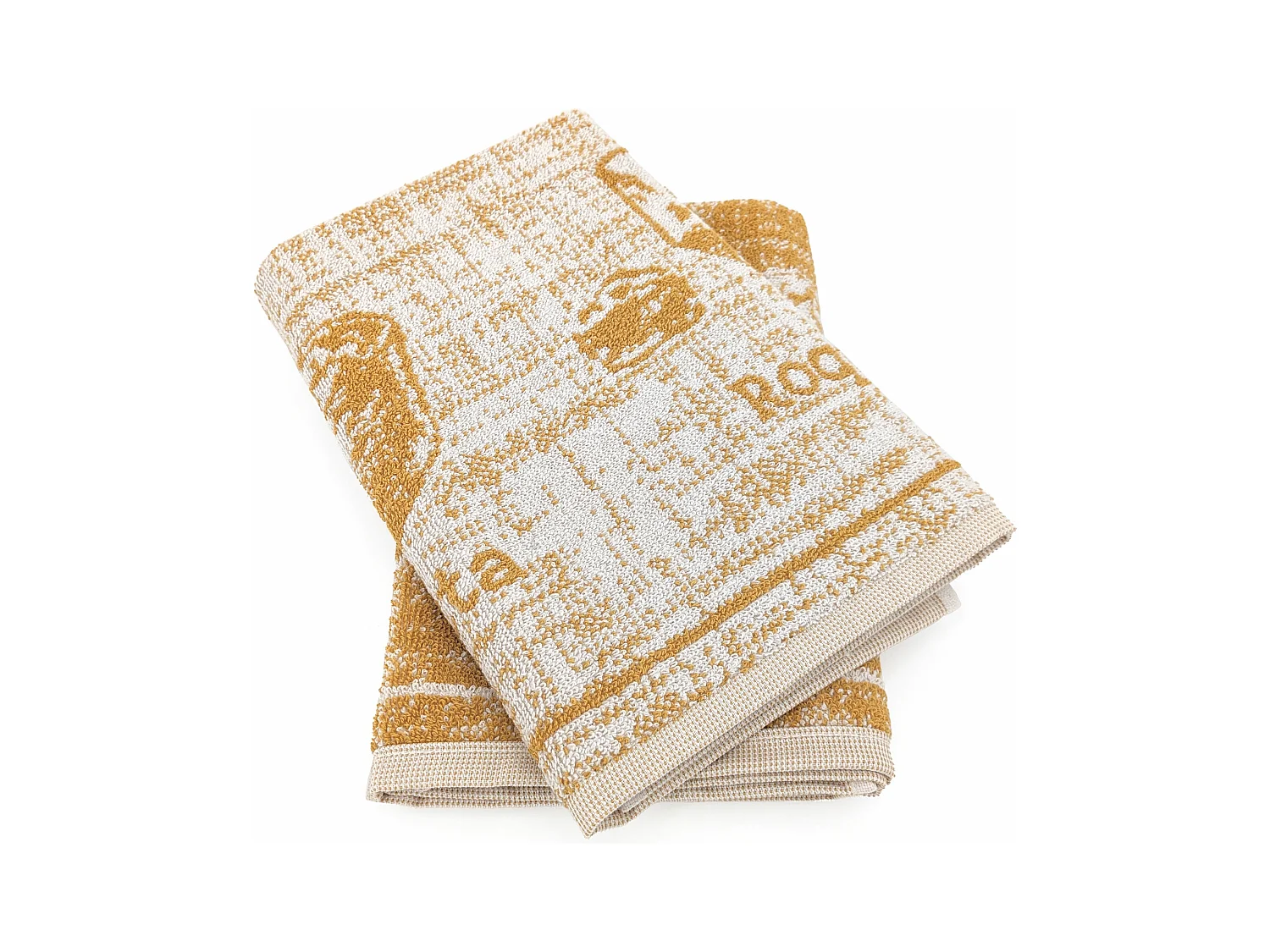 Lot de 2 torchons de cuisine pur coton motifs fromage 50x50 cm CHEESE jaune
