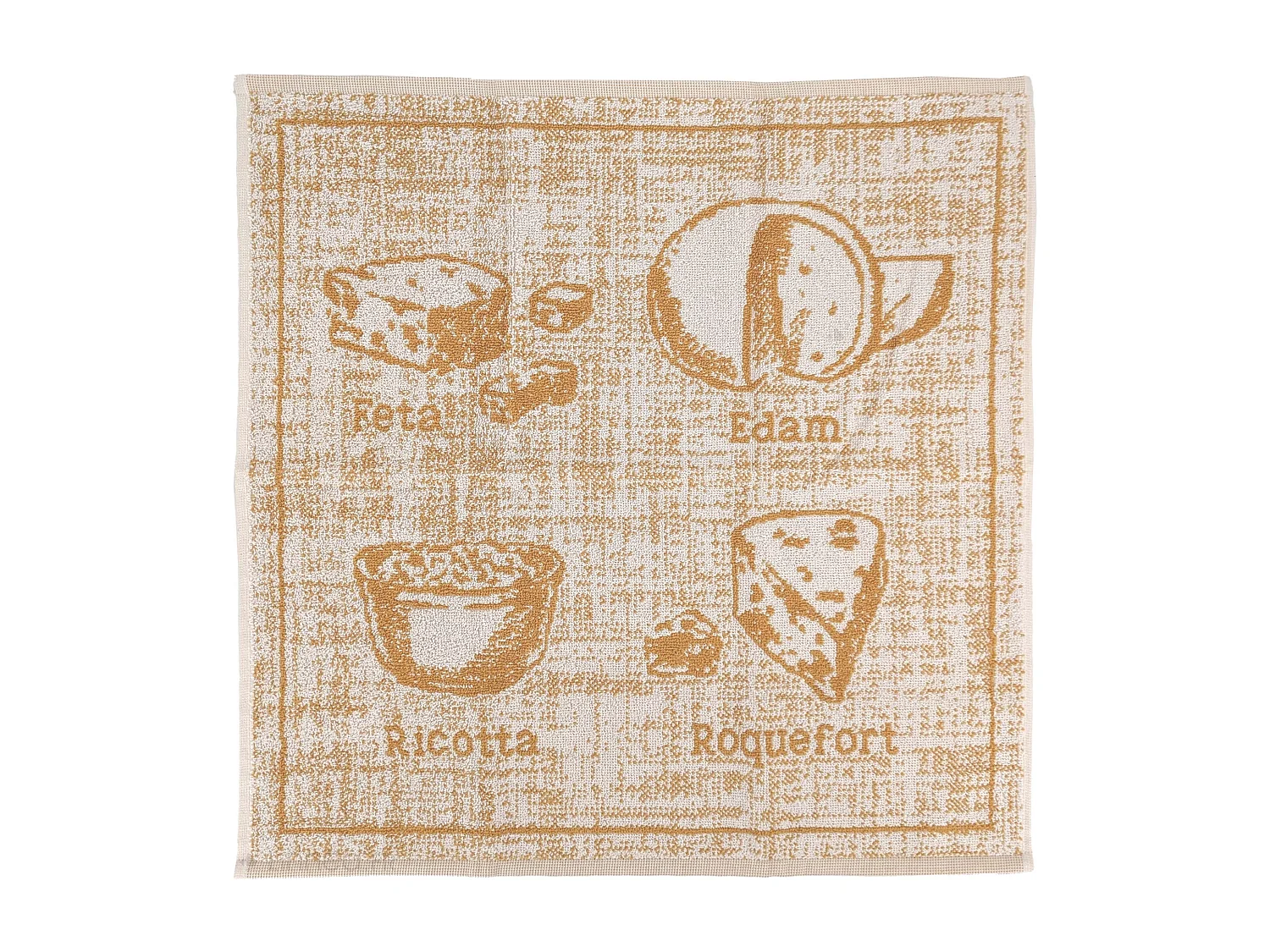 Lot de 2 torchons de cuisine pur coton motif fromage 50x50 cm CHEESE jaune