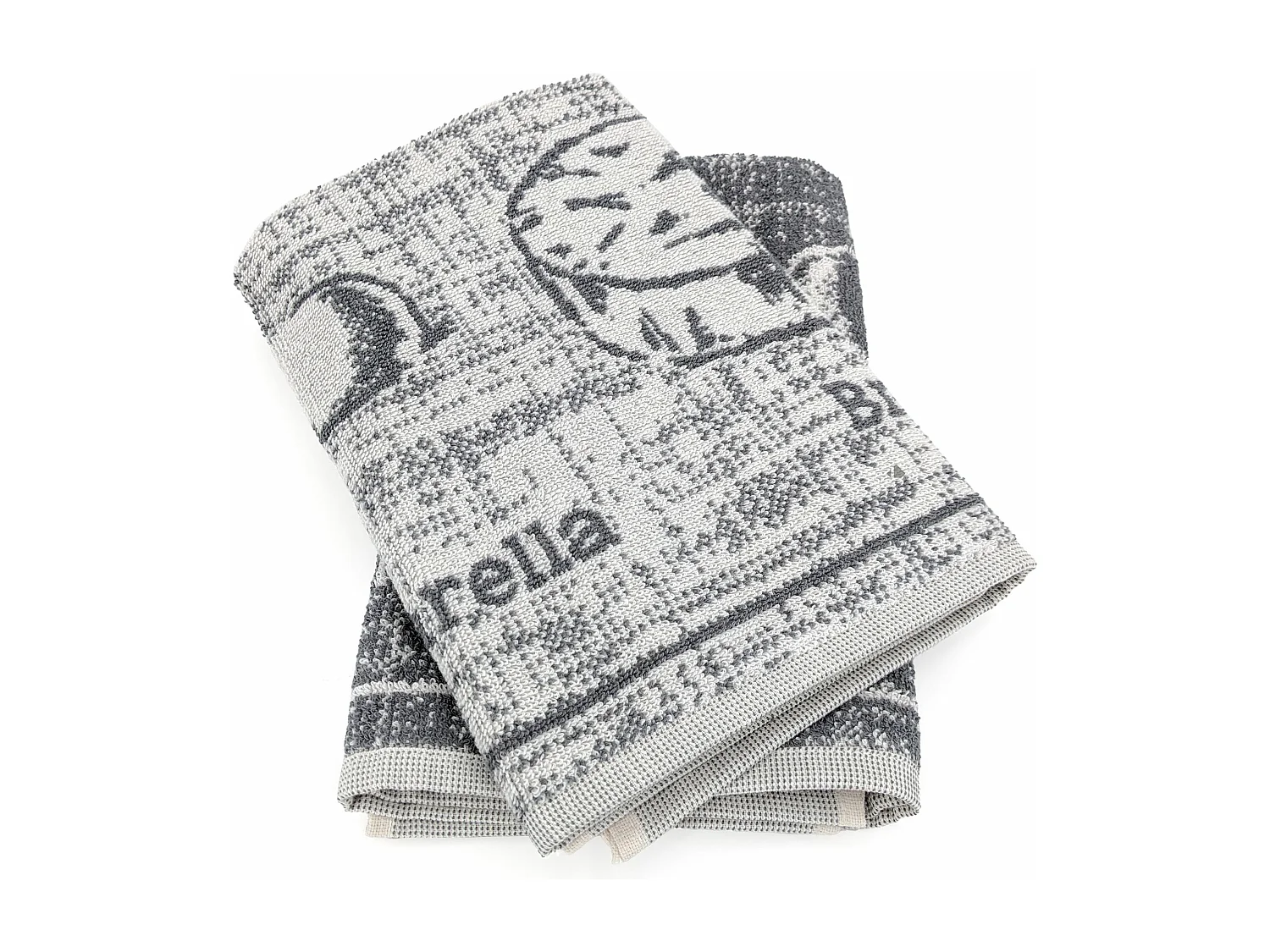 Lot de 2 torchons de cuisine pur coton 50x50 cm motif fromage collection CHEESE gris