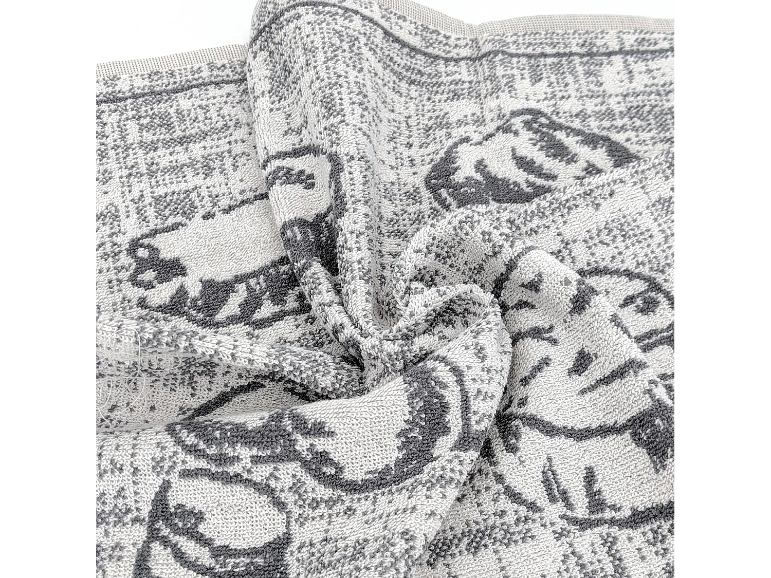 Lot de 2 torchons de cuisine pur coton 50x50 cm motif fromage collection CHEESE gris