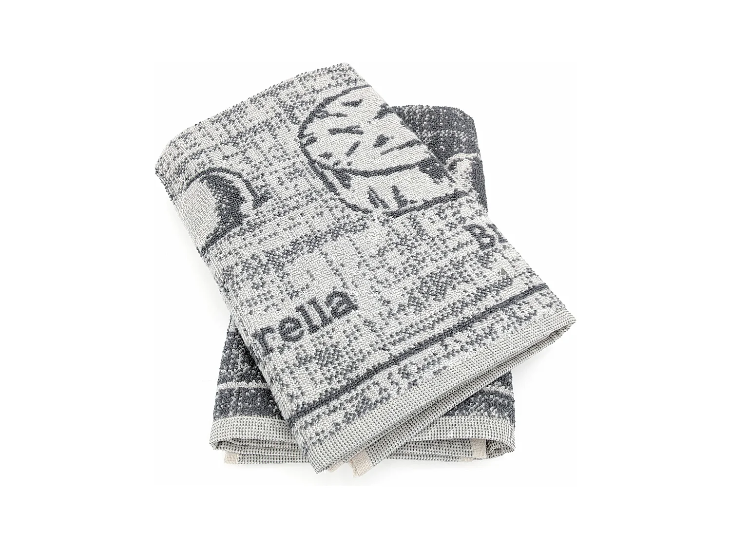 Lot de 2 torchons de cuisine pur coton 50x50 cm motif fromage collection CHEESE gris