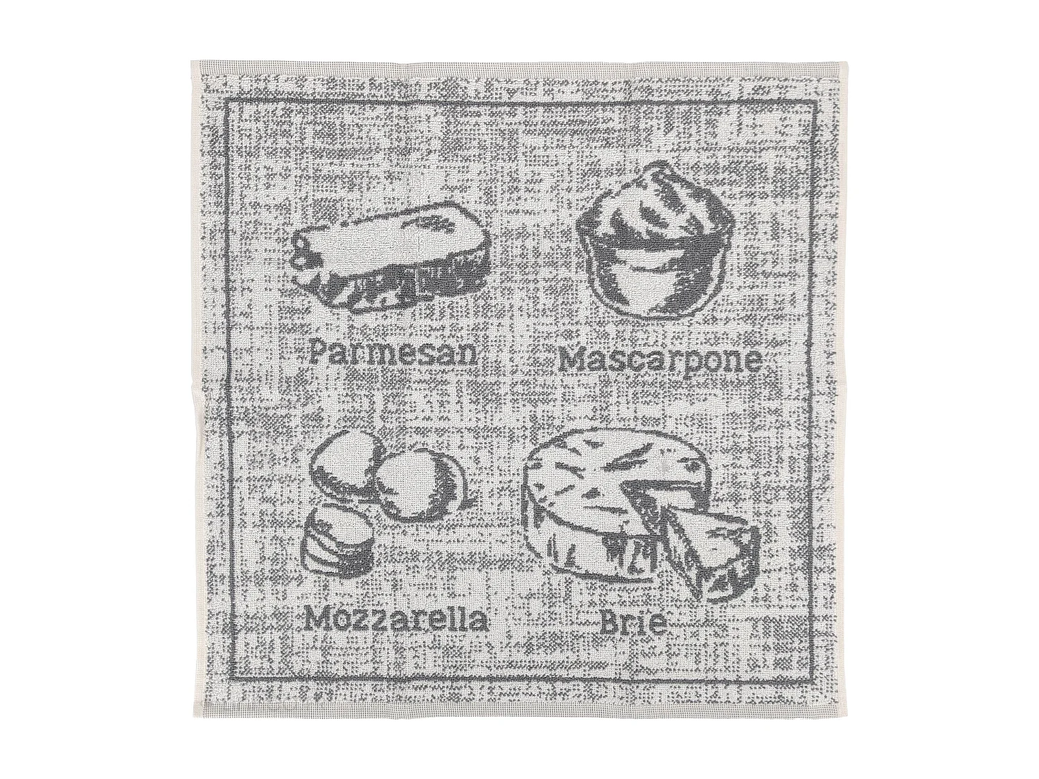 Lot de 2 torchons de cuisine pur coton 50x50 cm motif fromage collection CHEESE gris
