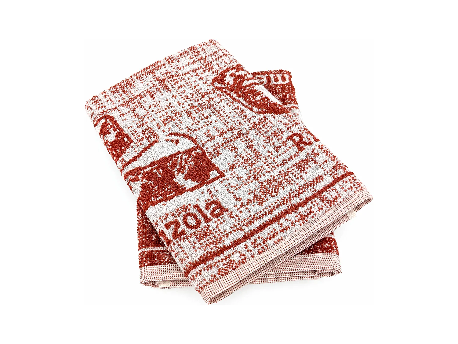 Lot de 2 torchons de cuisine pur coton 50x50 cm motif fromage CHEESE rouge