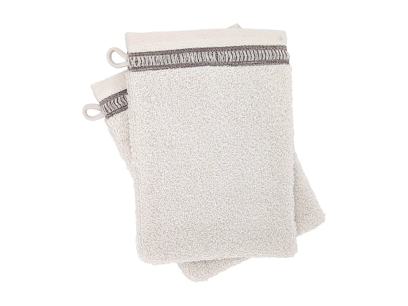 Lot de 2 gants de toilette pur coton 16x21 cm collection DRY beige