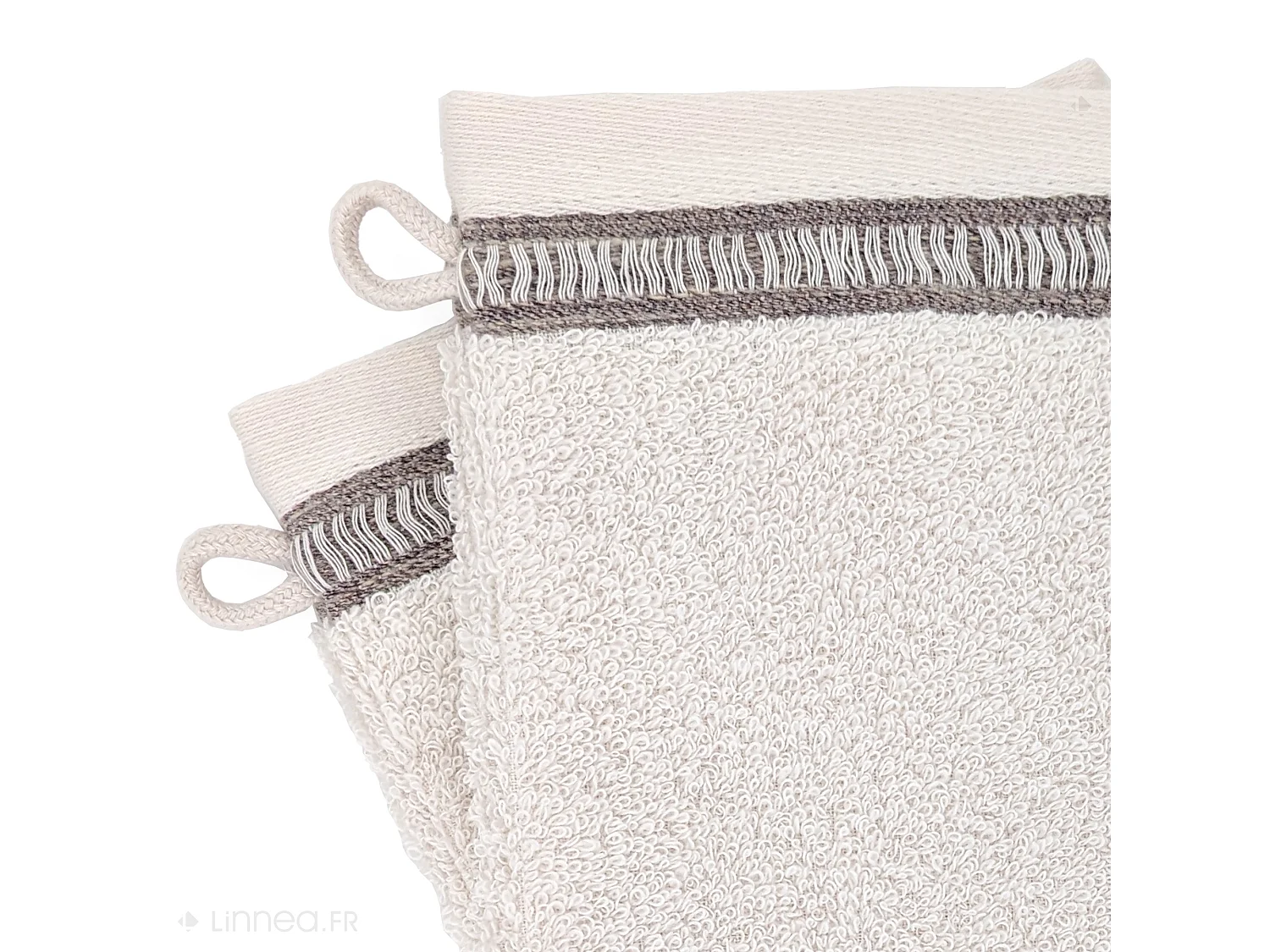 Lot de 2 gants de toilette pur coton 16x21 cm collection DRY beige