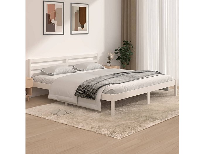 Erst-Holz Letto Matrimoniale In Pino Massello Bianco 180x200 – 5 Varianti (Con Doghe, Con Materasso, Singolo O 2) – Testata Alta 70 Cm, Dimensioni 190x214 Cm