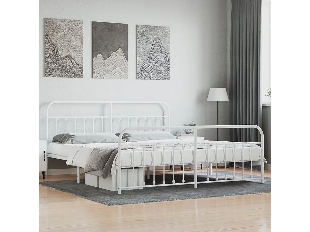 VASAGLE Struttura Letto Matrimoniale, Letto a Doghe in Metallo per Materassi di 200 x 160 cm, per Stanza di Ospi, Montaggio Facile, per Spazi Piccoli, Nero/Bianco | SHEIN ALIA