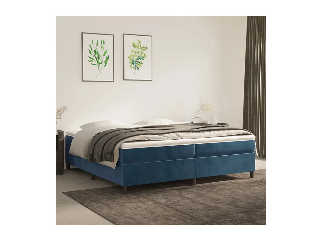 Lit adulte Bleu foncé 200x200 cm Velours BE3929