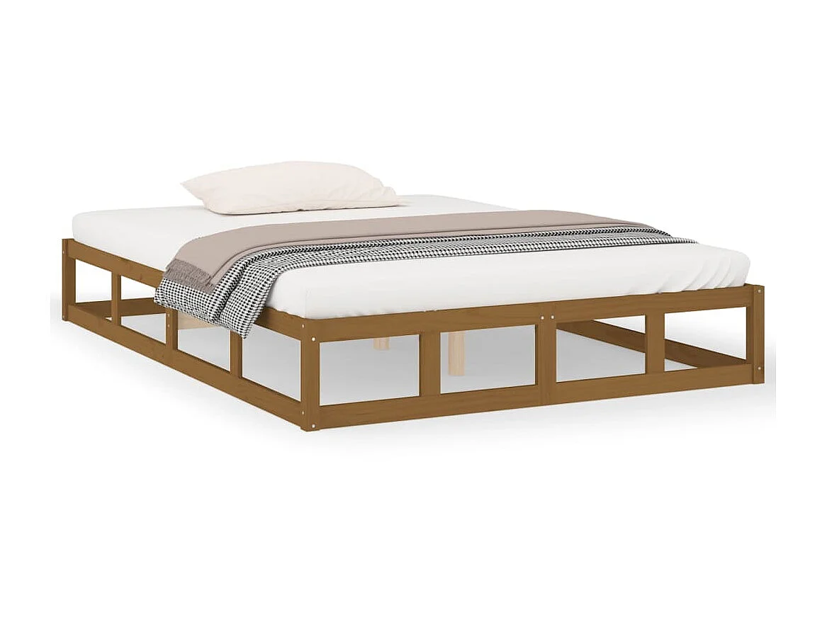 Lit adulte Marron miel 150x200 cm Très grand Bois massif BE3625