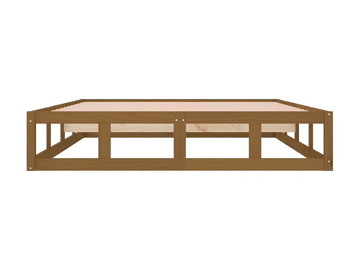 Lit adulte Marron miel 150x200 cm Très grand Bois massif BE3625