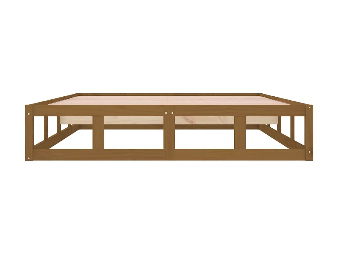 Lit adulte Marron miel 150x200 cm Très grand Bois massif BE3625