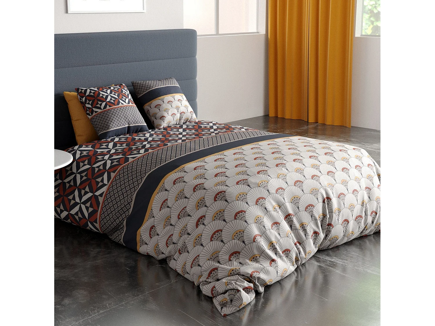 Parure de lit - Housse de couette 200x200 cm + 2 taies d'oreiller 100% Coton 57 fils Panka