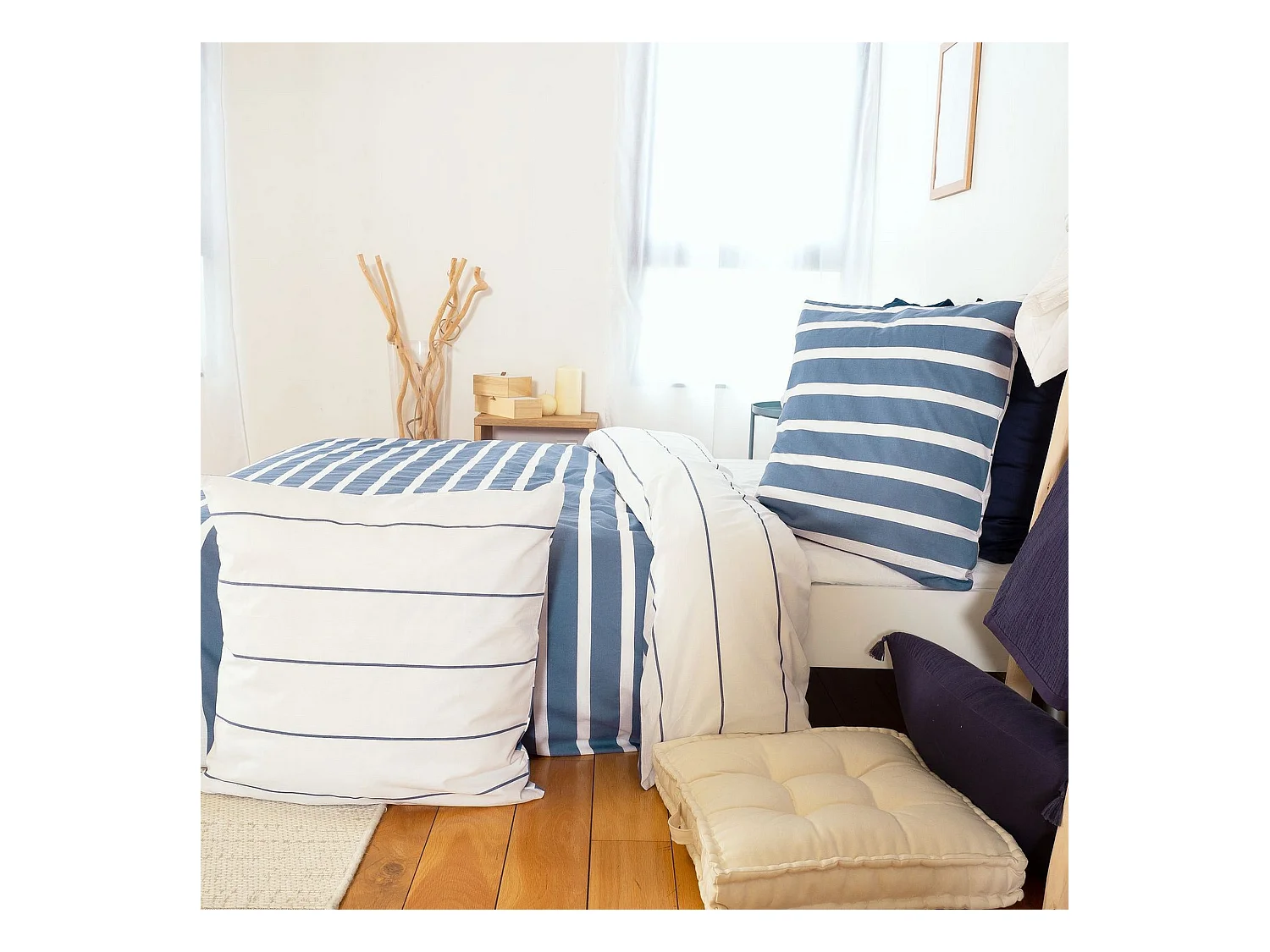 Housse de couette 220x240 + 2 taies d'oreiller 63x63 Coton Stripes