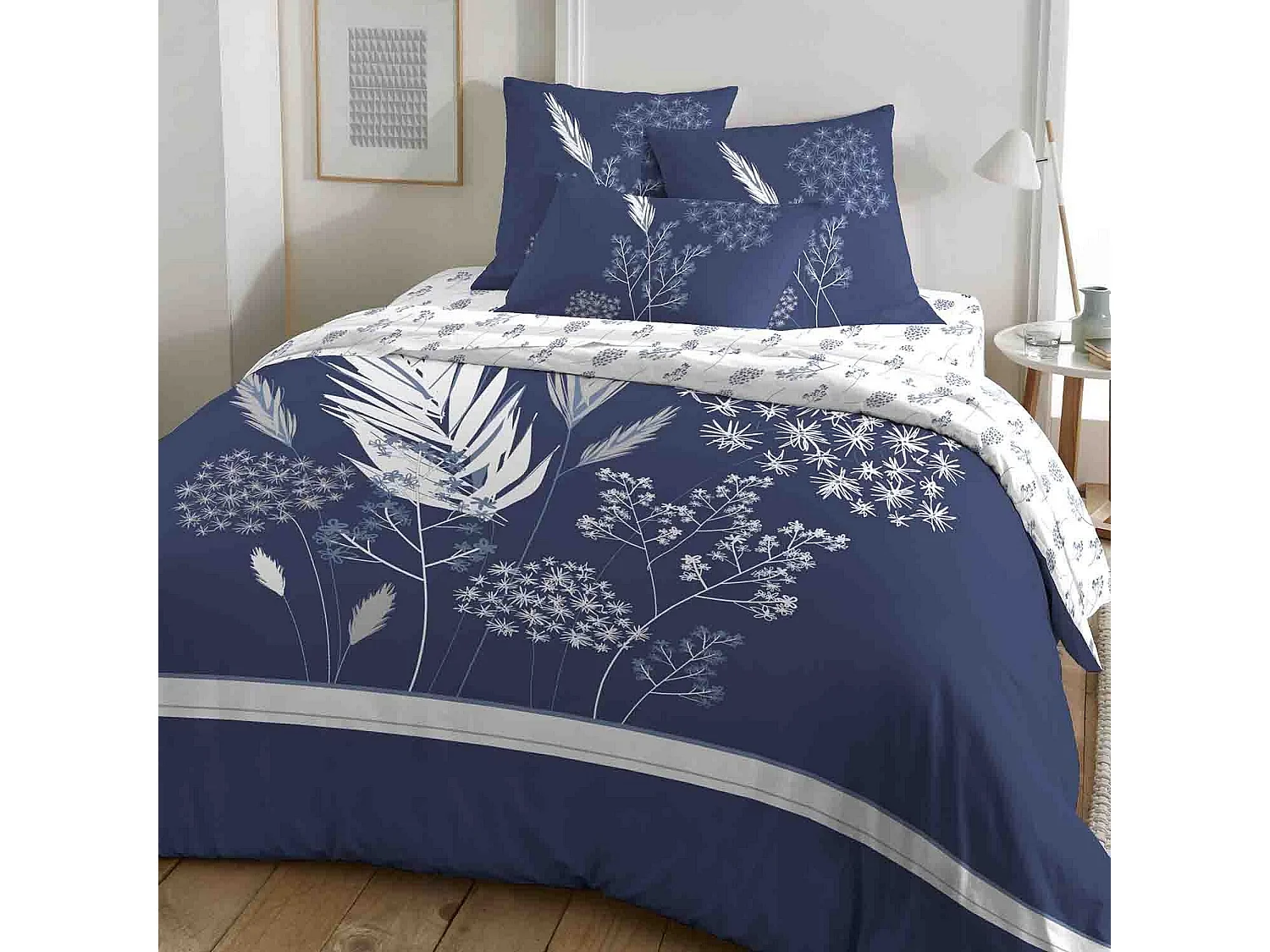 Housse de couette 220x240 + 2 taies d'oreiller 63x63 cm Coton River Blue
