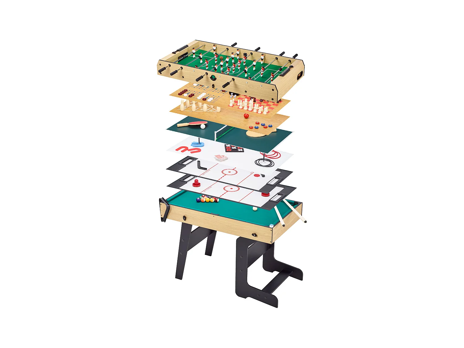 Table multi jeux pliable 16 en 1 pour ado - Baby-foot, ping pong, Billard, bowling, palets,...