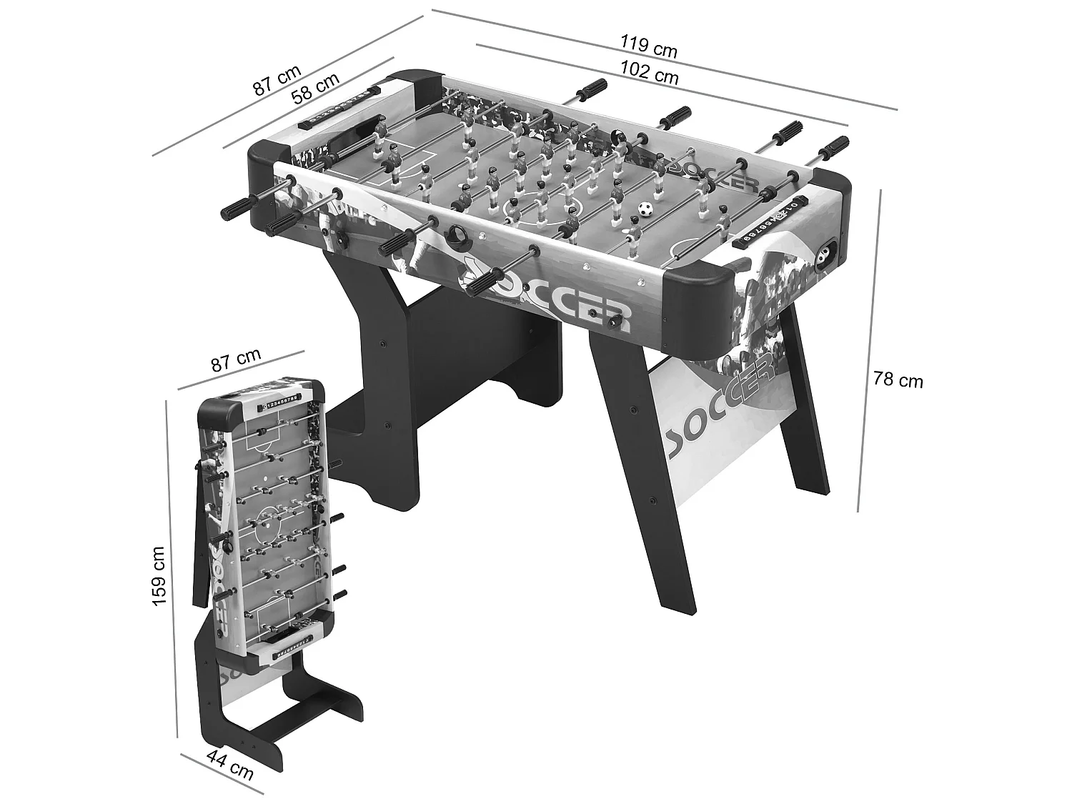 Table de baby-foot d'intérieur pliable - 22 figurines - 3 balles inclues - 2 à 4 joueurs