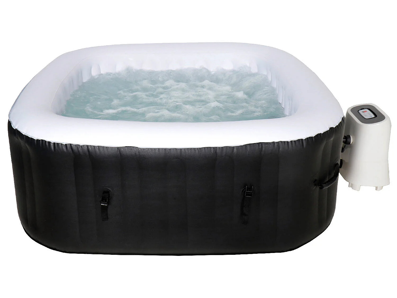 Cocooning Water - Spa gonflable carré - 120 jets - Noir et Blanc - (154x154cm) 3-4 places -700L