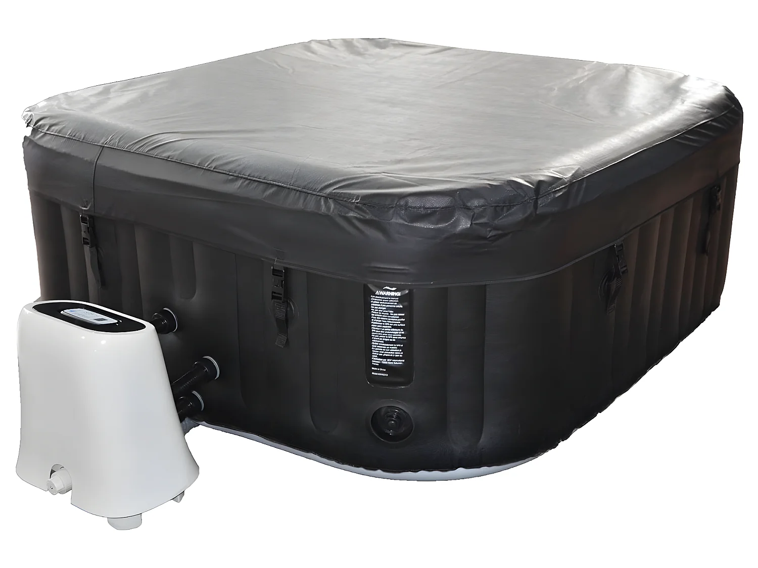 Cocooning Water - Spa gonflable carré - 120 jets - Noir et Blanc - (154x154cm) 3-4 places -700L