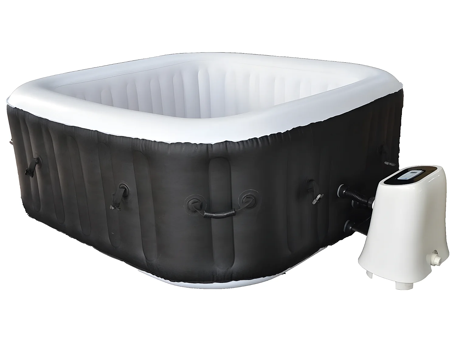 Cocooning Water - Spa gonflable carré - 120 jets - Noir et Blanc - (154x154cm) 3-4 places -700L