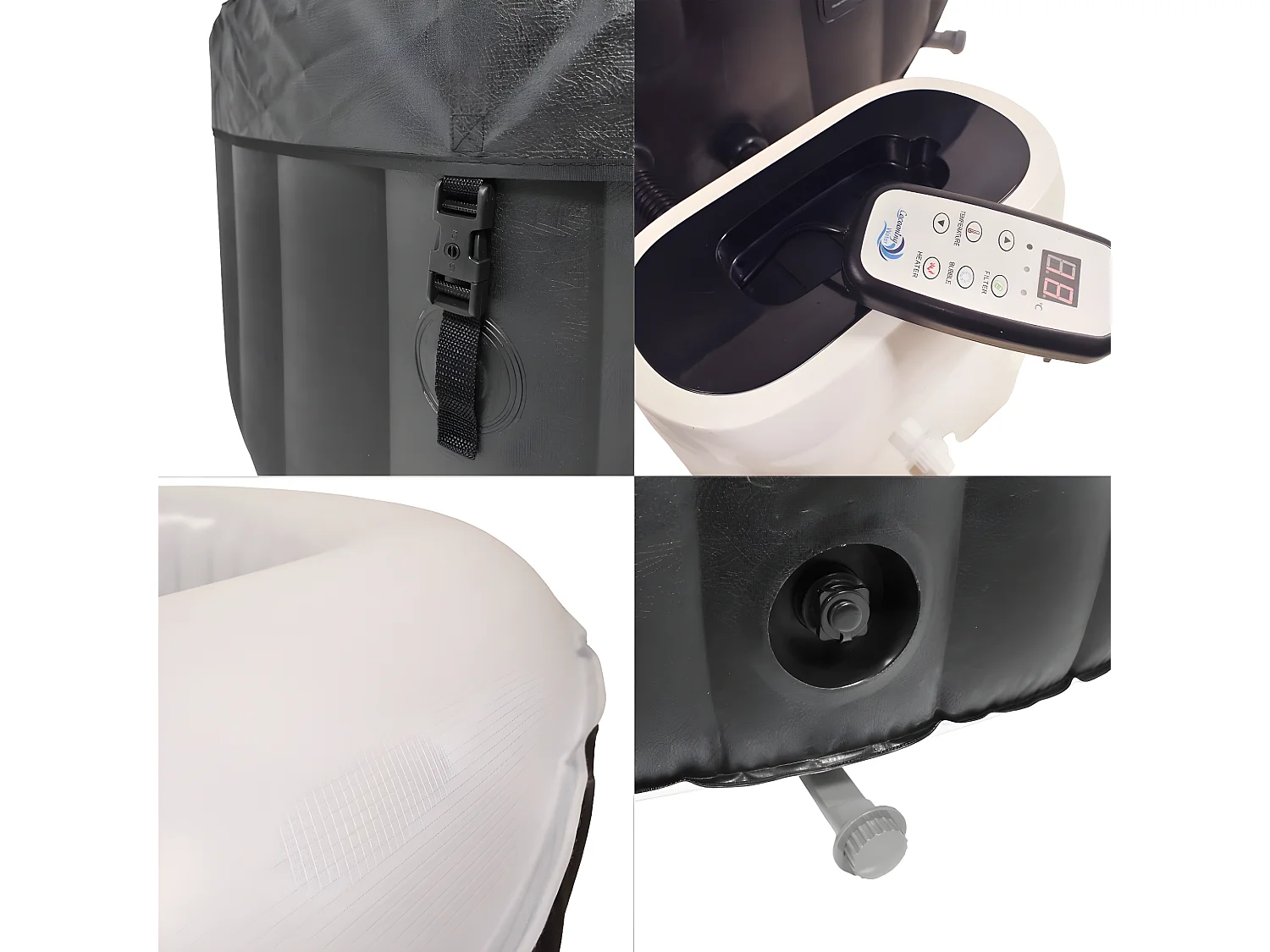 Cocooning Water - Spa gonflable rond - 120 jets - Noir et Blanc - Ø180cm 3-4 places - 800L