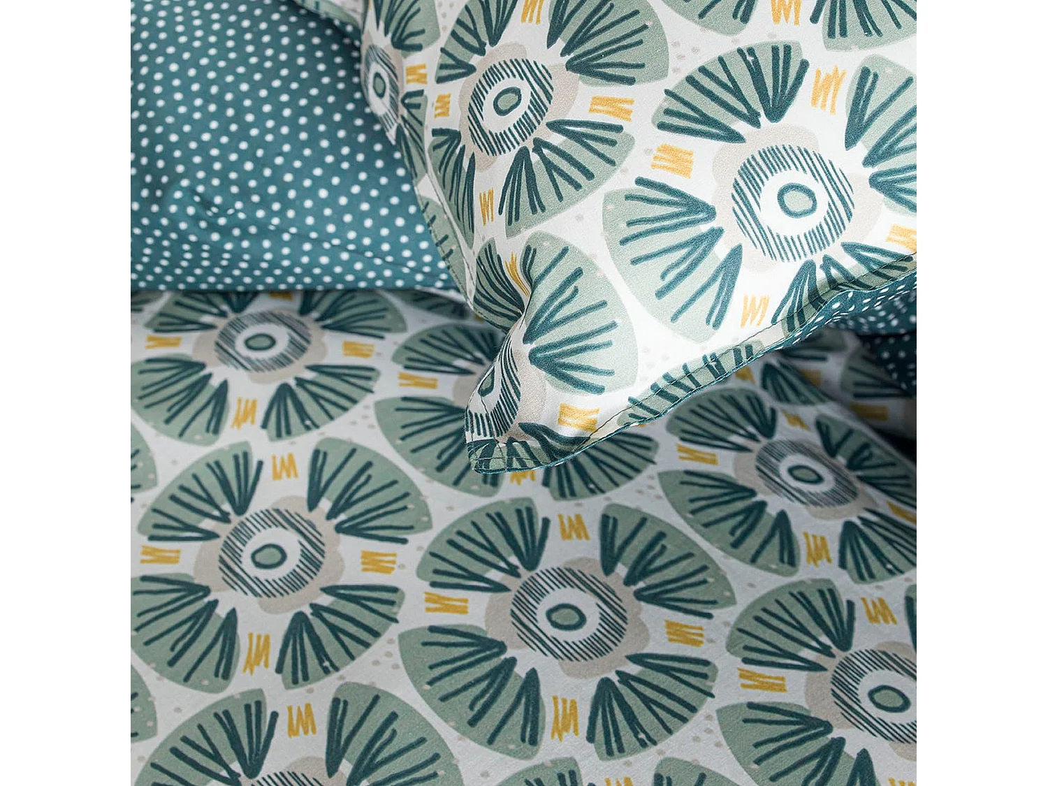 Dwustronny komplet pościeli "Sunshine" z różnorodnym nadrukiem z bawełny - Zielony - 240 x 220 cm