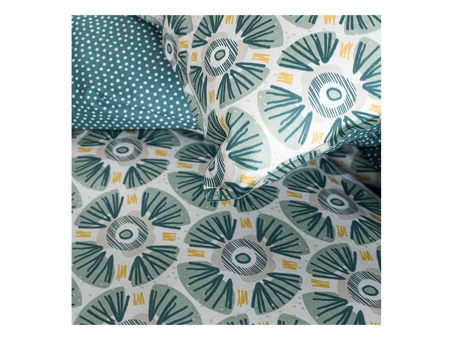 Jogo de cama de casal reversível "Sunshine" em algodão estampado diverso - Verde - 240 x 220 cm