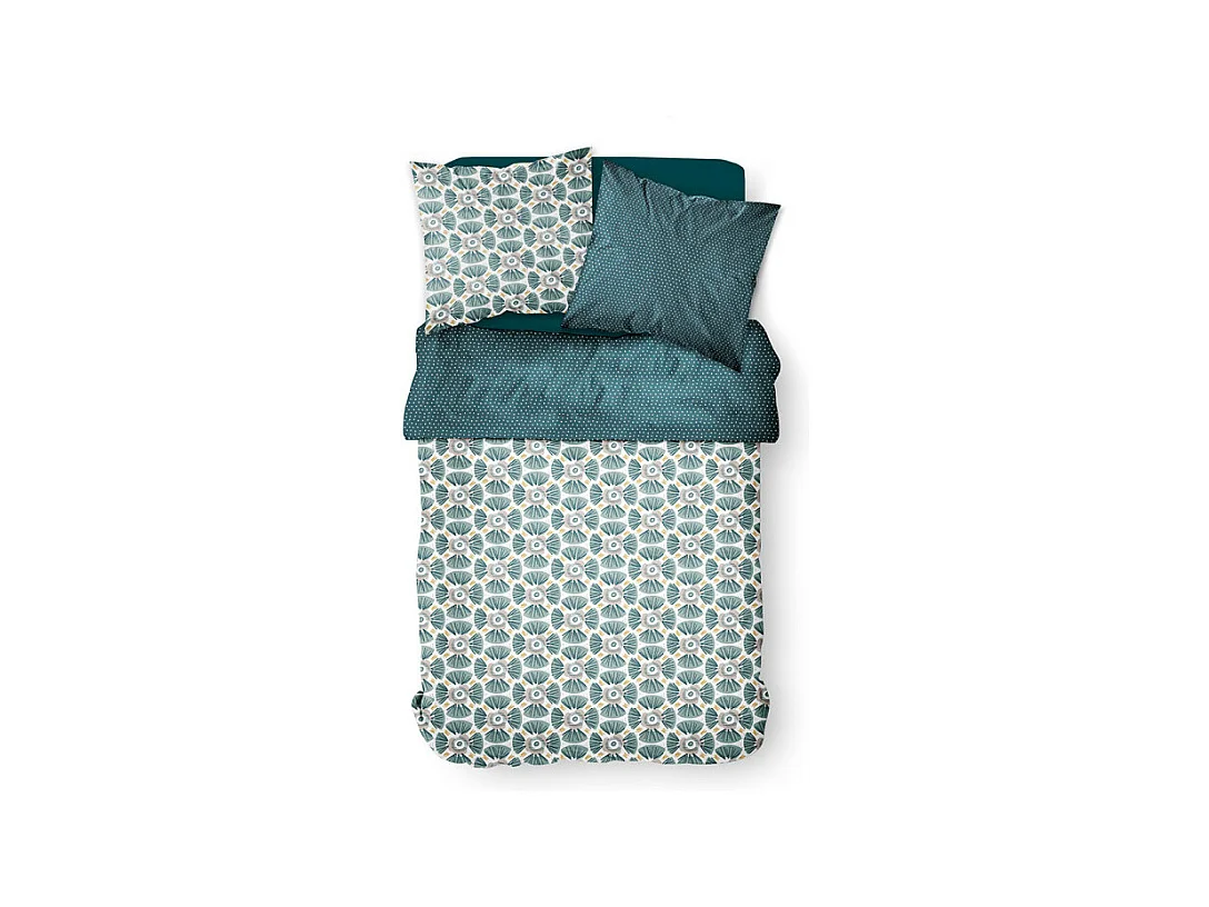 Jogo de cama de casal reversível "Sunshine" em algodão estampado diverso - Verde - 240 x 220 cm