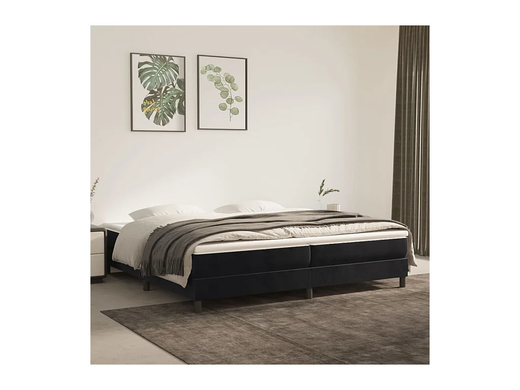 Lit adulte Noir 200x200 cm Velours BE7291