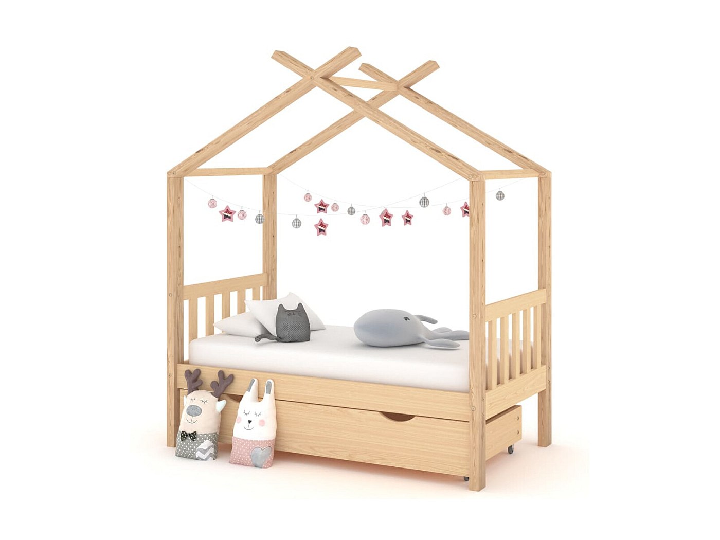 ZORI BIS2 Letto A Casetta Con Letto Aggiuntivo Estraibile 70x140 Cm - Legno Di Pino FSC, Design Scandinavo