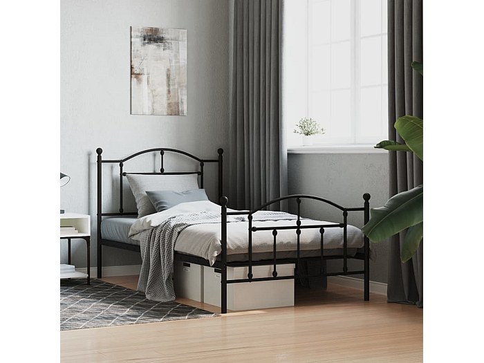 AVANTI TRENDSTORE Letto Singolo In Metallo Rea - Nero, Struttura Robustissima, Misure 198x95,5x94 Cm (Posto Letto 90x190 Cm)