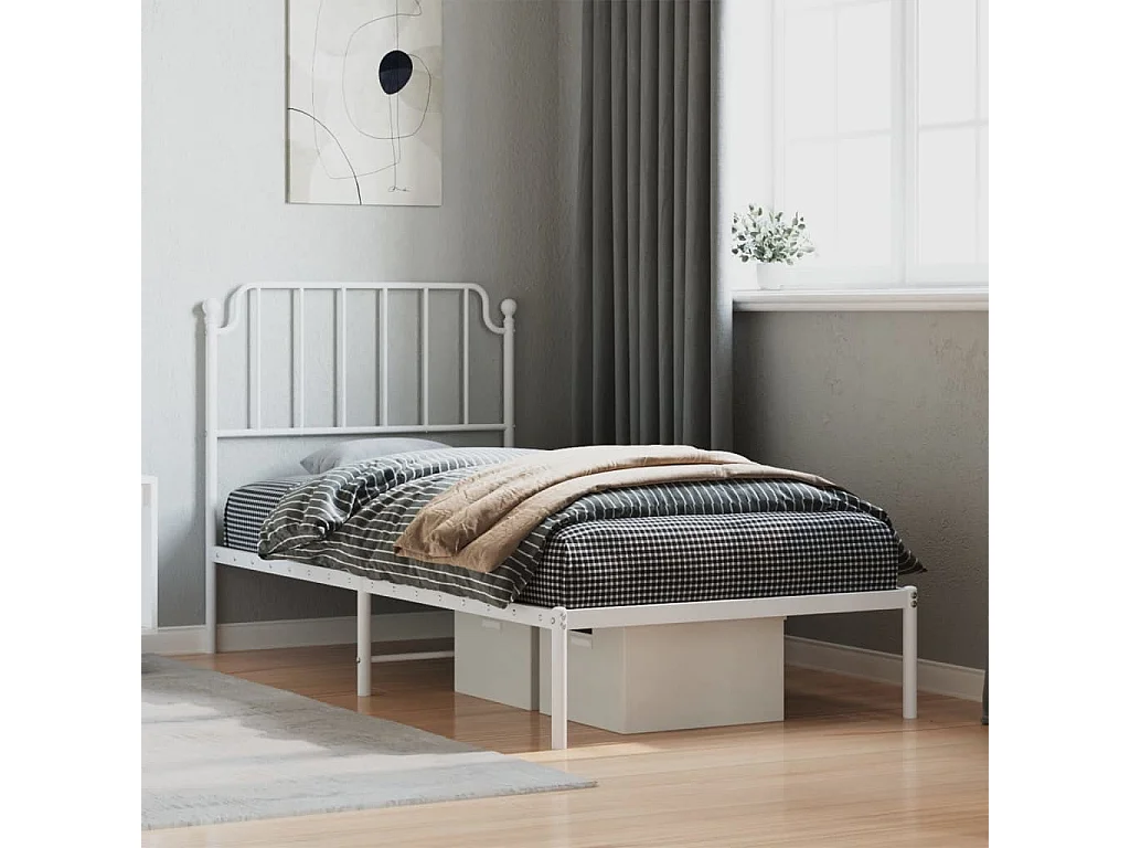 Testiera Letto In Metallo Bianco | 79,5x3x90 Cm | Struttura In Acciaio Verniciato | Design Classico