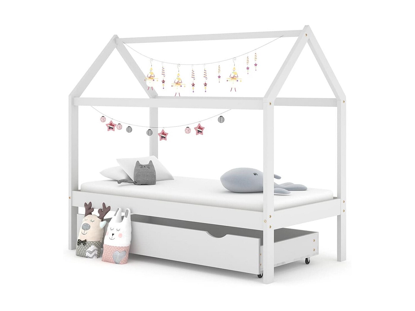 Letto Bambini WFL GROUP Con Materasso | 70x140cm, Bianco - Con Cassetto E Barriera Di Sicurezza - Foto 9