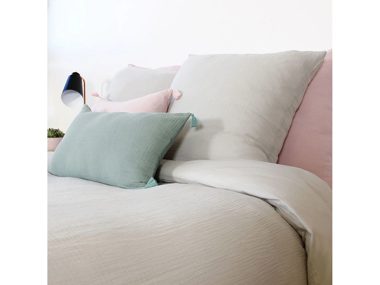 Housse de couette 240x260 + 2 taies d'oreiller 63x63 cm Gaze de Coton Gris