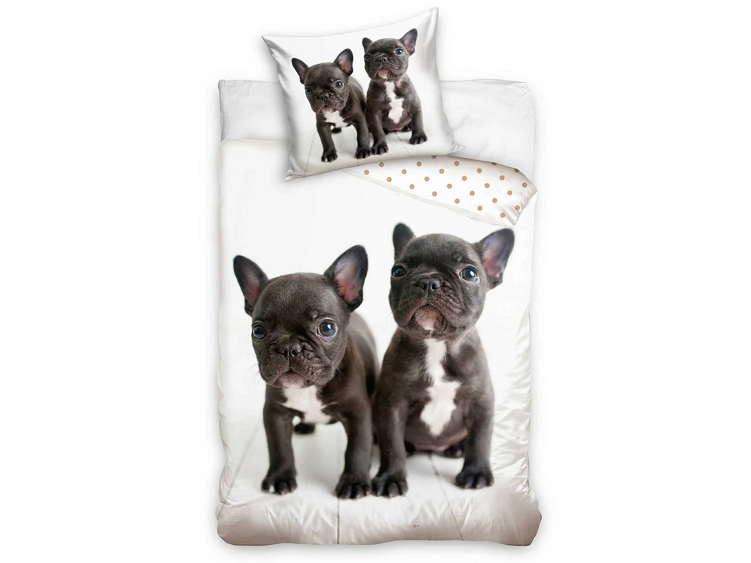 Parure de lit Chiots Bouledogue 100% coton 140x200 cm