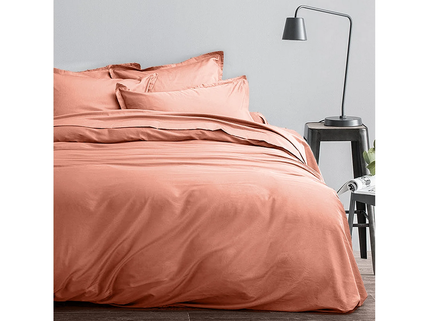 Housse de couette 220x240 + 2 taies d'oreiller 63x63 cm Satin de Coton Rose Thé