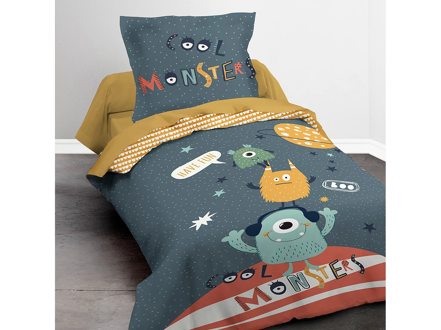 Housse de couette enfant 140x200 cm avec 1 taie d'oreiller 63x63 cm Parure de lit Coton Kids Kool 1.4