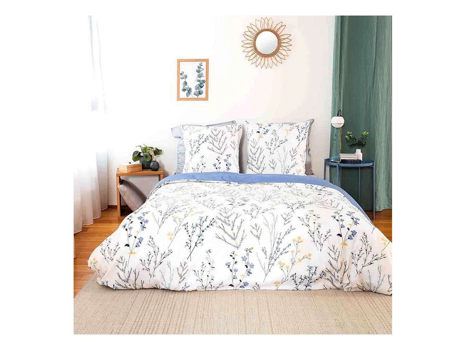 Housse de couette 220x240 + 2 taies d'oreiller 63x63 Satin de Coton Fanille