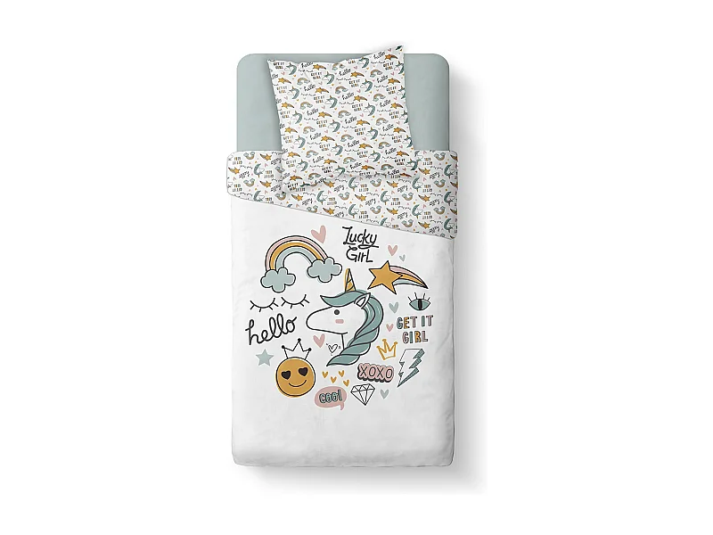 Conjunto de cama de solteiro em algodão estampado - Multicolorido - 140 x 200 cm