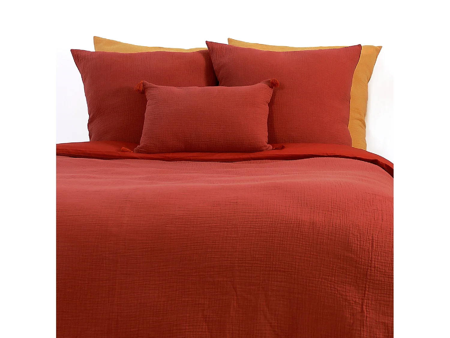 Housse de couette 240x260 + 2 taies d'oreiller 63x63 cm Gaze de Coton Ocre