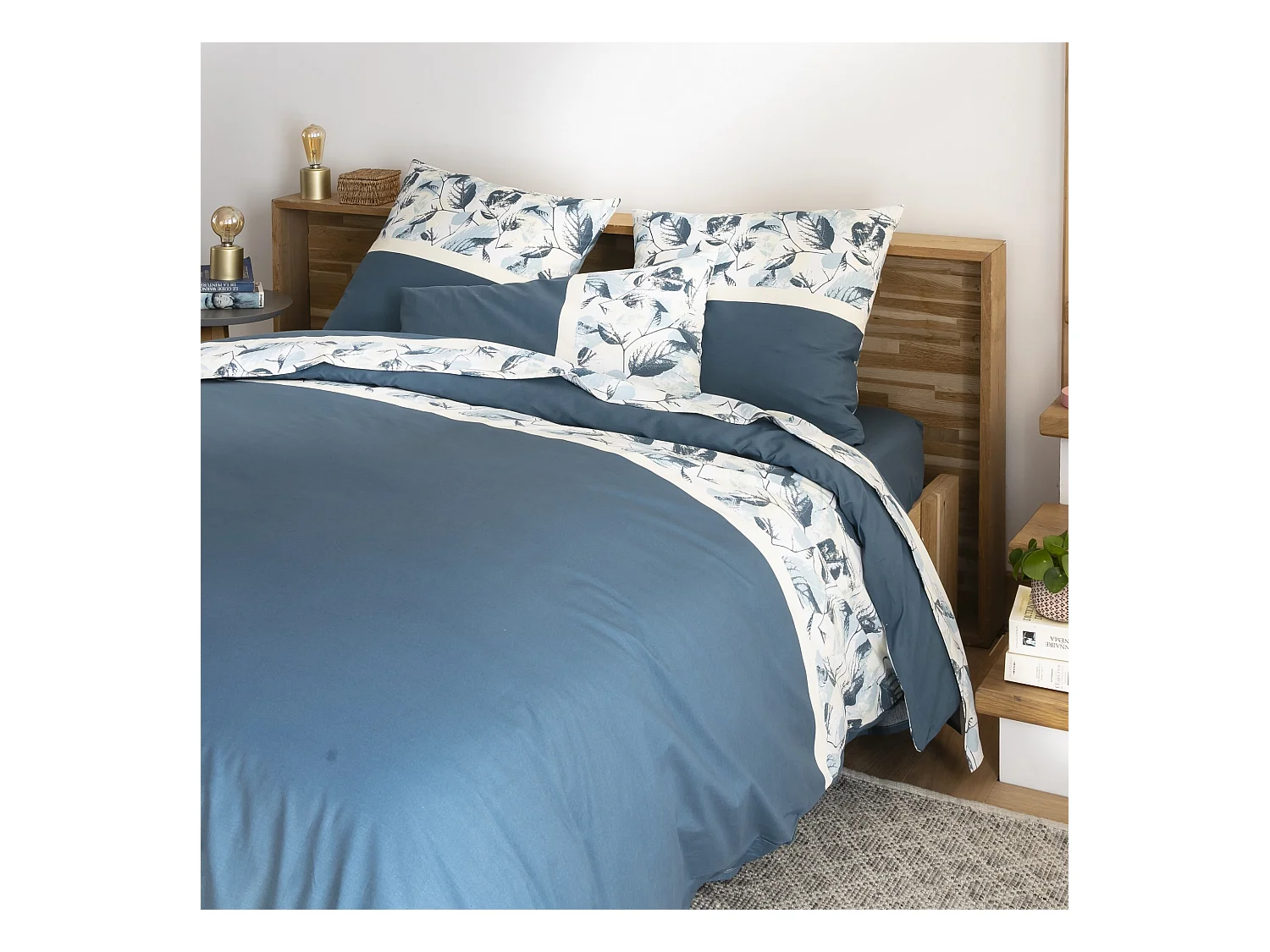 Parure de lit housse de couette avec taies d'oreiller 100% Coton 57 fils Automnia Ocean Blue : Taille - 220 x 240 cm